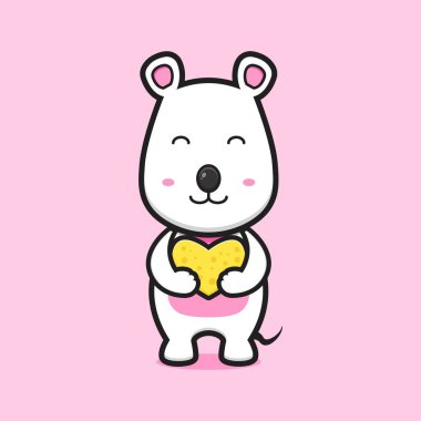 Şirin fare kucaklaması, çizgi film vektör ikonu çizimi. İzole edilmiş düz çizgi film biçimi tasarla.