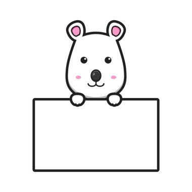 Boş tahta vektör simgesi çizimi olan şirin bir fare. İzole edilmiş düz çizgi film biçimi tasarla.