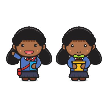 Cute girl student back to school cartoon icon vector illustration. Design isolated on white flat cartoon style.