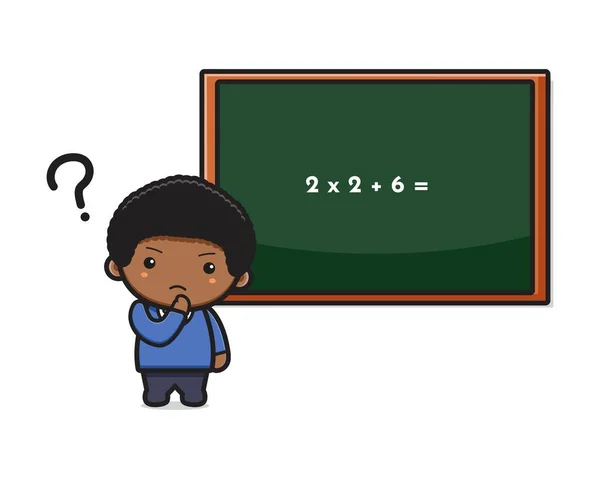 Cute Boy Student Confused Doing Math Cartoon Icon Vector Illustration — Stok Vektör