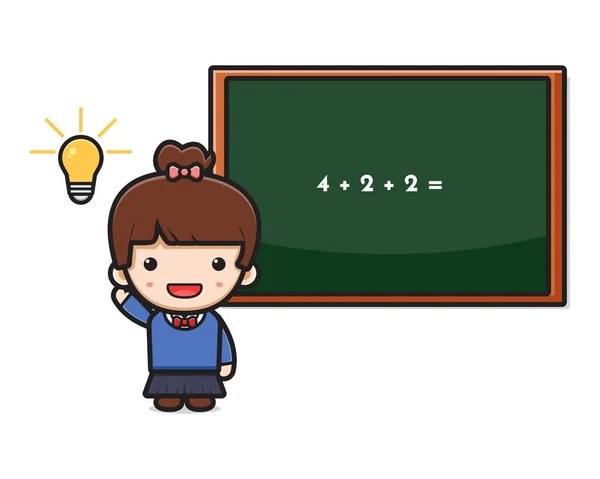 Cute Girl Student Got Idea Doing Math Cartoon Icon Vector —  Vetores de Stock