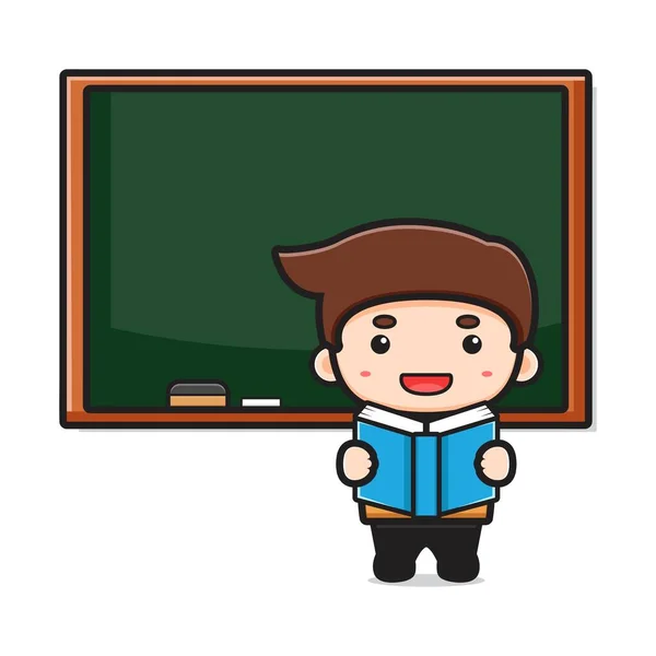 Cute Teacher Classroom Pointing Reading Book Cartoon Illustration Design Isolated — 스톡 벡터