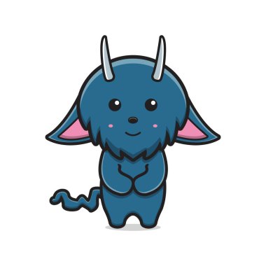 Şirin canavar maskotu karakter karikatür ikonu vektör illüstrasyonu. Tasarım beyazda izole edildi. Düz çizgi film biçimi.