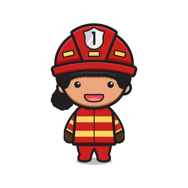 Nettes Mädchen Feuerwehrmann Cartoon Symbol Vektor Illustration Design Isoliert Flachen — Stockvektor