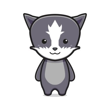 Şirin kedi maskotu çizgi film ikonu vektör çizimi. İzole edilmiş düz çizgi film biçimi tasarla