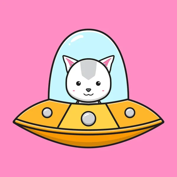 Cat Driving Ufo Cartoon Icon Vector Illustration Design Isolated Flat — Stock Vector