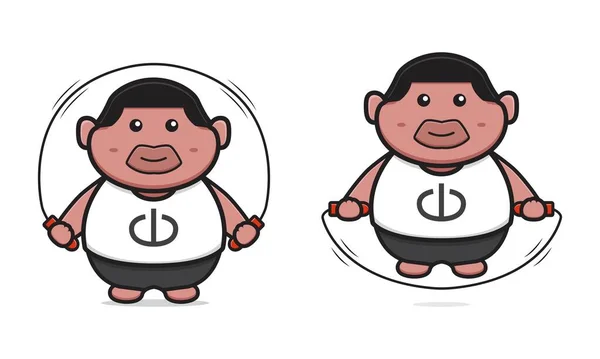 Fat Boy Skipping Cartoon Icon Vector Illustration Design Isolado Estilo — Vetor de Stock