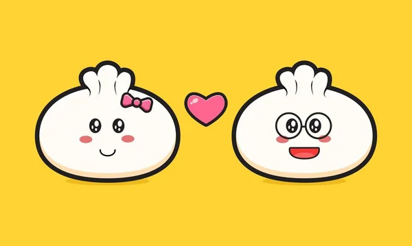 Dumpling Caída Amor Icono Dibujos Animados Ilustración Vectorial Diseño Aislado — Vector de stock