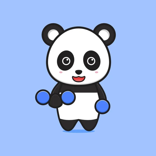Panda Zvedání Závaží Kreslené Ikony Vektorové Ilustrace Navrhnout Izolovaný Plochý — Stockový vektor