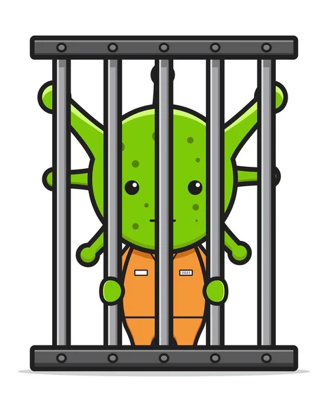 Virus Covid Encarcerado Desenho Animado Ícone Vetor Ilustração Design Isolado — Vetor de Stock