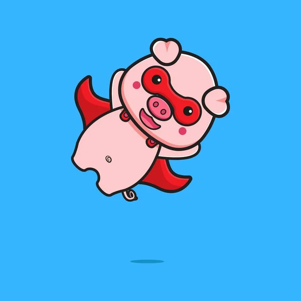 Cute Świnia Super Bohater Latający Ikona Kreskówki Ilustracji Projekt Odizolowany — Wektor stockowy