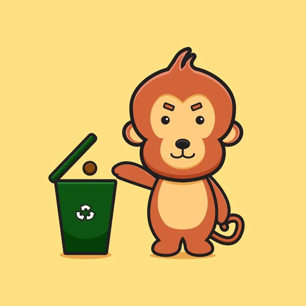 Cute Monkey Throw Away Crash Spam Cartoon Icon Illustration Design — Stock Vector