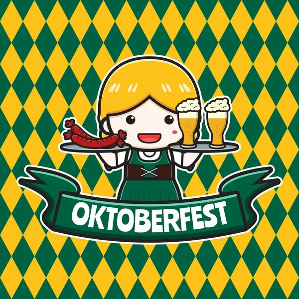 Carino Oktoberfest Celebrazione Poster Icona Del Cartone Animato Illustrazione Design — Vettoriale Stock