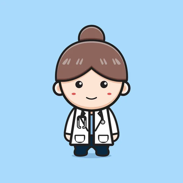 Jolie Fille Médecin Dessin Animé Icône Illustration Design Isolé Style — Image vectorielle