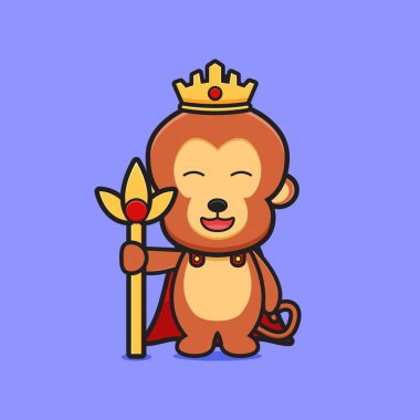 Şirin maymun kral çizgi film ikonu çizimi. İzole edilmiş düz çizgi film biçimi tasarla