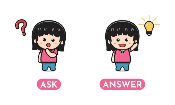 Cute Ask Answer Words Antonym Children Cartoon Icon Illustration Design — Stock Vector