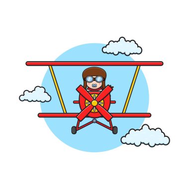 Güzel bebek, uçak karikatür ikonu çizimi kullanıyor. İzole edilmiş düz çizgi film biçimi tasarla