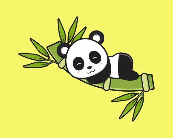 Niedlichen Panda Schlafen Auf Dem Bambus Cartoon Symbol Illustration Design — Stockvektor