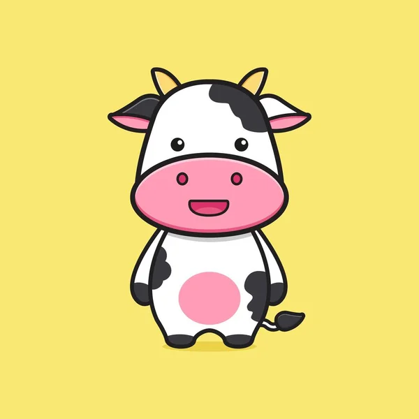 Linda Mascota Vaca Personaje Dibujos Animados Icono Ilustración Diseño Aislado — Vector de stock