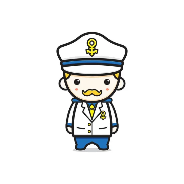 Nette Captain Navy Charakter Cartoon Symbol Illustration Design Isoliert Flachen — Stockvektor