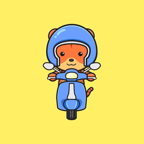 Cute Tiger Riding Scooter Cartoon Icon Illustration Design Isolated Flat — Stock Vector