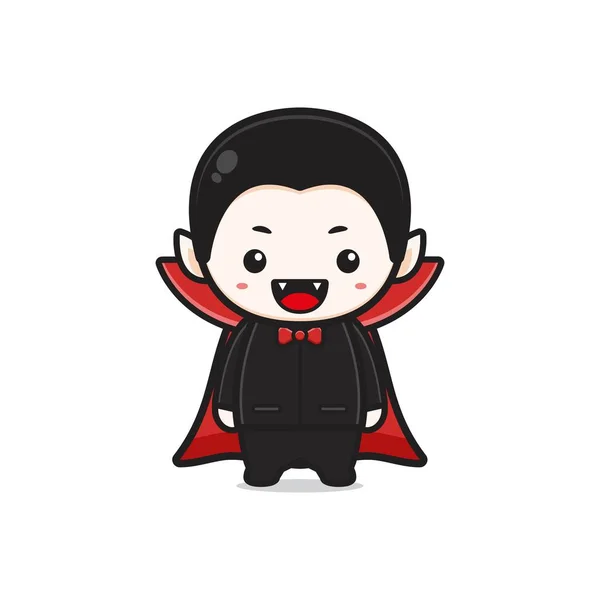 Cute Dracula Halloween Postać Kreskówki Ilustracja Projekt Odizolowany Płaski Styl — Wektor stockowy