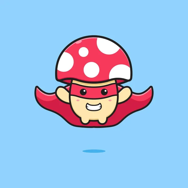 Cute Mushroom Super Hero Cartoon Icon Illustration Design Isolated Flat — Stock Vector