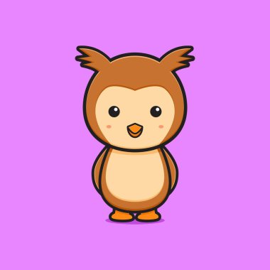 Şirin baykuş maskotu karakter çizgi film ikonu çizimi. İzole edilmiş düz çizgi film biçimi tasarla