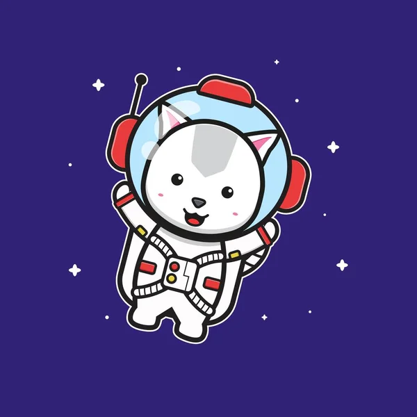 宇宙漫画のアイコンイラストを飛んでかわいい猫の宇宙飛行士 デザイン隔離されたフラット漫画スタイル — ストックベクタ