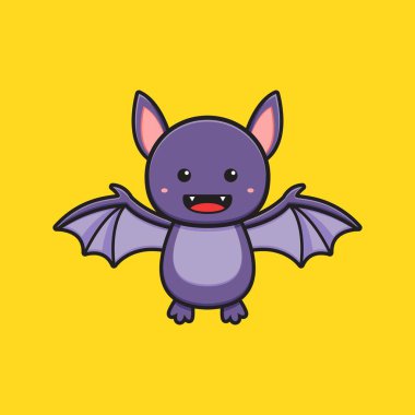 Şirin yarasa maskotu karakter çizgi film ikonu çizimi. İzole edilmiş düz çizgi film biçimi tasarla