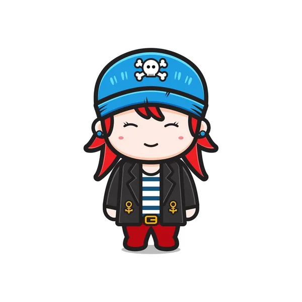 Linda Chica Piratas Personaje Dibujos Animados Icono Ilustración Diseño Aislado — Vector de stock