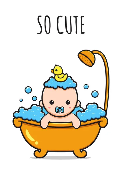 Bebê Bonito Tomar Chuveiro Tão Bonito Ícone Cartão Desenho Animado —  Vetores de Stock