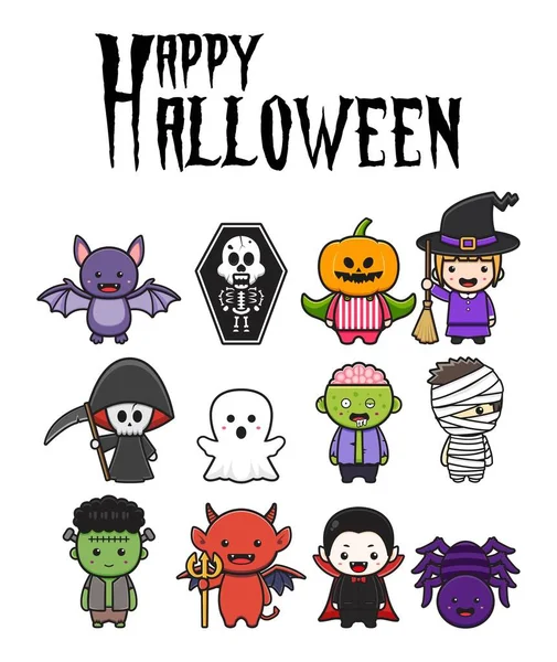 Set Kolekce Roztomilé Halloween Charakter Oslavy Karikatura Ikona Klip Art — Stockový vektor