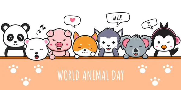 动物欢庆世界动物日横幅图标卡通画设计孤立平面卡通画风格 矢量图形