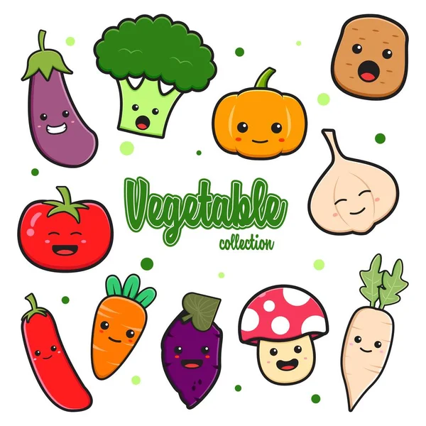 Set Collection Cute Vegetable Cartoon Doodle Clip Art Card Icon — Stock Vector