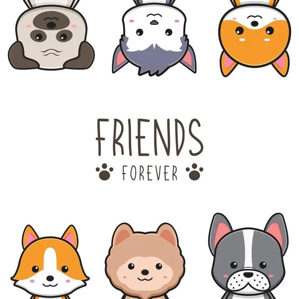 Mignon Chien Amis Pour Toujours Carte Doodle Dessin Animé Illustration — Image vectorielle