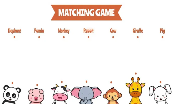 Matching Spel Voor Kinderen Onderwijs Met Schattige Dieren Doodle Cartoon — Stockvector