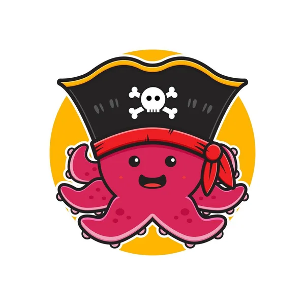 可爱的章鱼海盗吉祥物标志卡通图标平面卡通风格设计 — 图库矢量图片