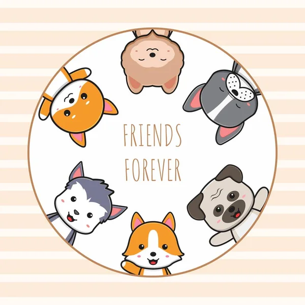 Mignon Chien Amis Pour Toujours Carte Doodle Dessin Animé Illustration — Image vectorielle