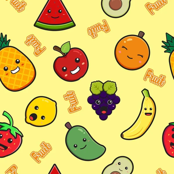 Niedliche Frucht Nahtlose Muster Hintergrund Cartoon Illustration Flachen Cartoon Stil — Stockvektor