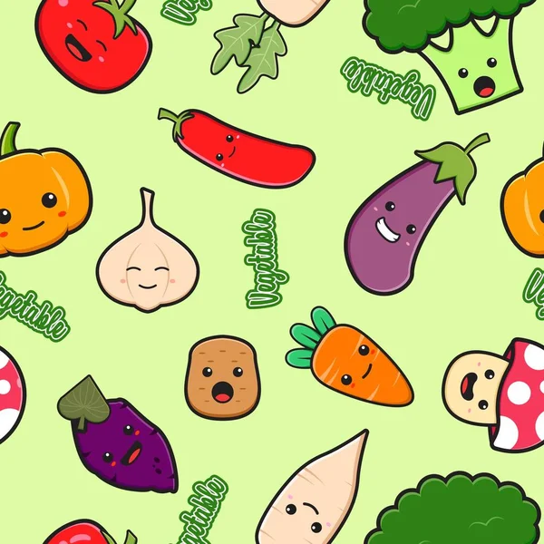 Χαριτωμένο Λαχανικών Αδιάλειπτη Μοτίβο Φόντο Κινουμένων Σχεδίων Απεικόνιση Επίπεδη Στυλ — Διανυσματικό Αρχείο