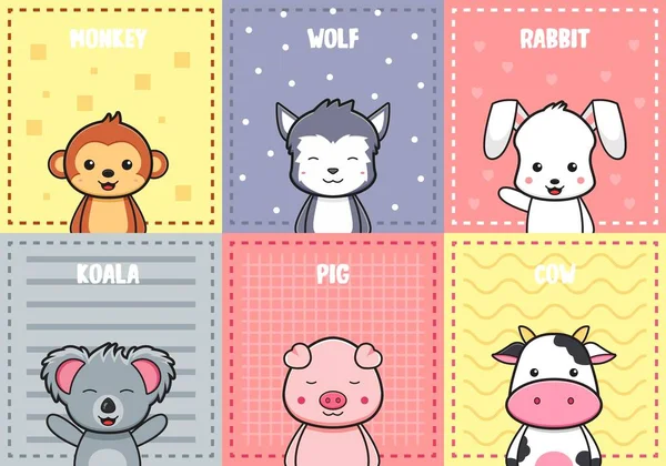 Cute Animal Poster Card Doodle Background Wallpaper Cartoon Illustration Flat — Stock Vector