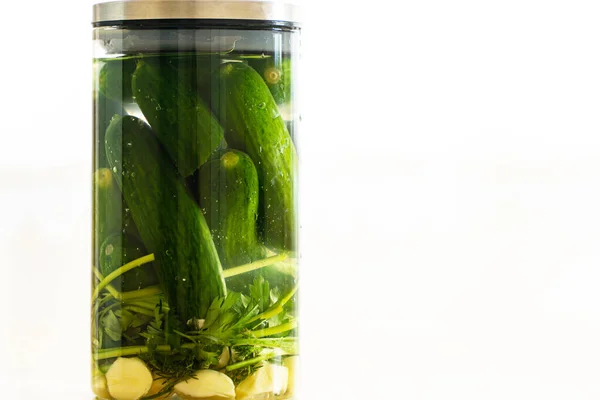 Pickled Cucumbers Glass Jar — Stock Photo, Image