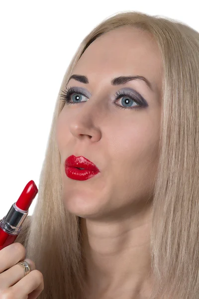Model seksi dengan bibir merah terang — Stok Foto