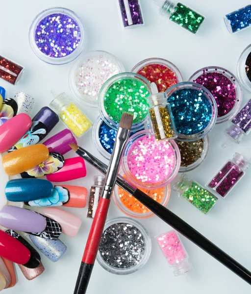 Set of paints and glitter for manicure Stock Photo