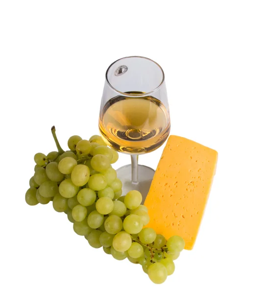 Wine with grapes and cheese — Stock Photo, Image