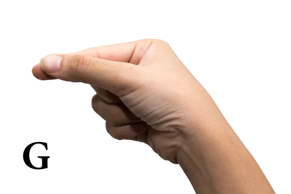 Helyesírás-ellenőrzés az amerikai jelnyelv (Asl) ábécé ujját. G betű — Stock Fotó