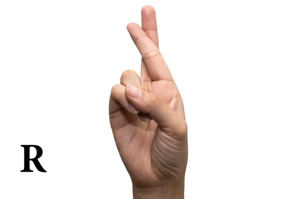 Finger Spelling the Alphabet in American Sign Language (ASL). A Carta R — Fotografia de Stock