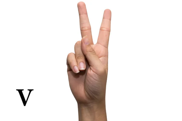 Finger stavning alfabetet i amerikanskt teckenspråk (Asl). Bokstaven V — Stockfoto