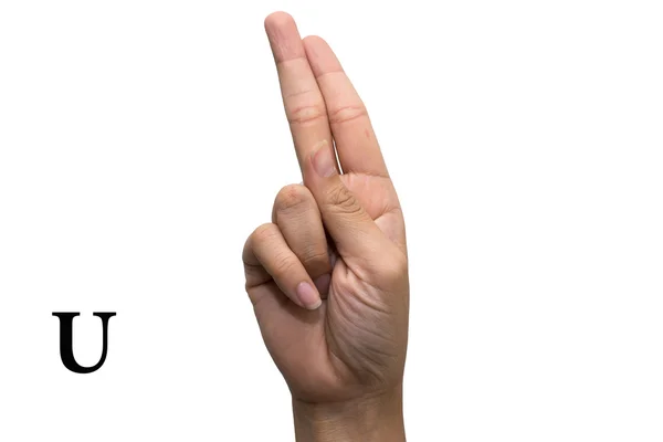 Finger Spelling the Alphabet in American Sign Language (ASL). A letra U — Fotografia de Stock